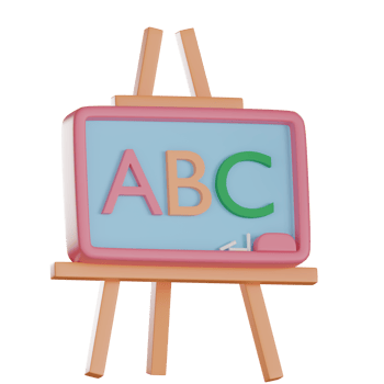 Education 3D icon illustration, Colorful ABC letters on an easel board. png