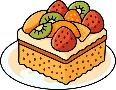 Fruit Cake Slice with Cream and Mixed Fruits vector