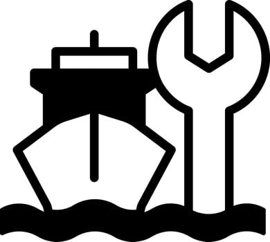 Ship maintenance pixel perfect glyph solid icon. Marine transport technical support. Vessel repair service. Dry dock. Black silhouette symbol on negative space. Isolatedillustration vector