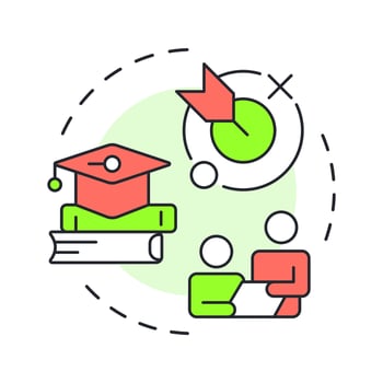 Purpose multi color concept icon. Professional knowledge, education. Teamwork, communication. Round shape line illustration. Abstract idea. Graphic design. Easy to use in article, blog post vector