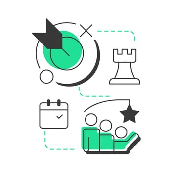 Future state modern linear concept icon. Define organization strategic goals. Stage of gap analysis strategy. Flat outline elements connected with dotted lines. Creative visual. Easy to edit vector