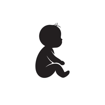 Simple black baby silhouette sitting on a white background silhouette isolated on white background vector