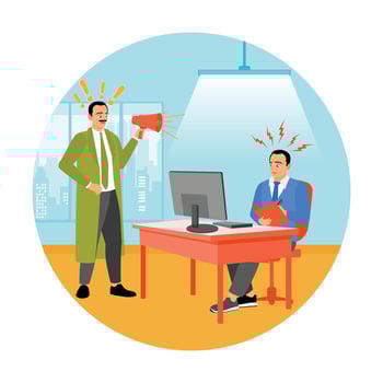 Work Pressure. Stressed Office Worker Being Yelled At by a Boss With a Megaphone. vector