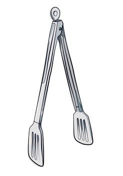 Stainless steel kitchen tongs for grillin vector