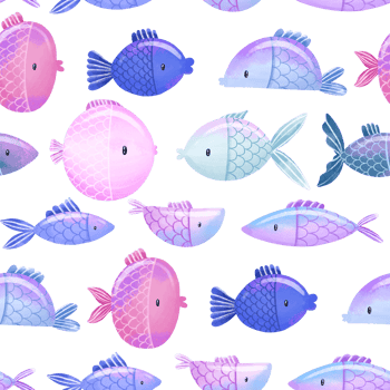 Sea and ocean color fish hand drawn seamless pattern. Oceania fauna. Cartoon print, background png