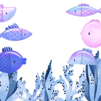 Template with oceania algae, seaweed and fishes.. Marine poster Sea bottom fauna and flora. Under the sea card. Baby holiday png