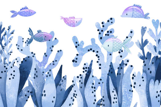 Design with oceania algae, seaweed and fishes.. Marine poster Sea bottom fauna and flora png
