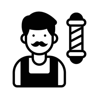 Modern glyph style icon of stylish barber in workspace. vector