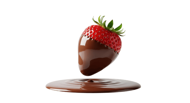 A chocolate dipped strawberry with a splash isolated on transparent background png