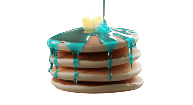 Stack of pancakes with butter and syrup isolated on transparent background png