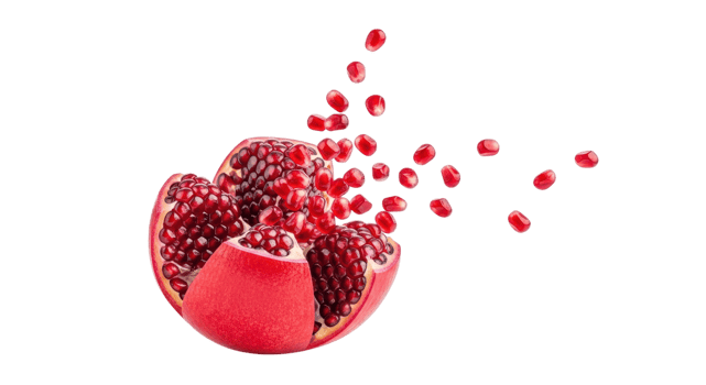 A vibrant pomegranate bursting with seeds isolated on transparent background png