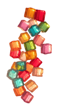 Colorful cube candies are scattered on an isolated transparent background png