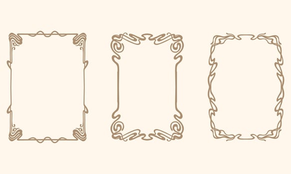 Art nouveau vintage retro style frame border collection bundle set background art decorative poster element editable vector
