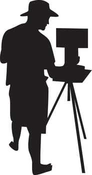 Silhouette of Male Painting at Canvas. Isolated on White Background vector