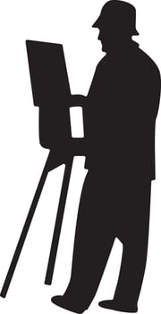 Silhouette of Male Painting at Canvas. Isolated on White Background. vector
