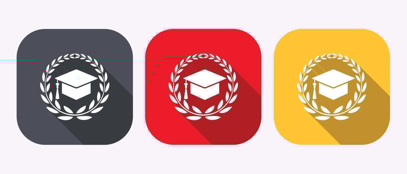 Academic Icons Graduation Cap and Laurel Wreath Symbols on Square Backgrounds Achievement and Recognition vector