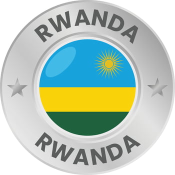 Rwanda flag in silver colored medal. National flag in metal circle emblem. vector