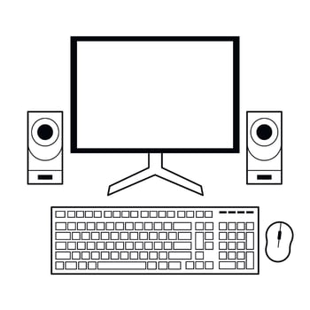 Computer monitor, keyboard, mouse and speakers vector