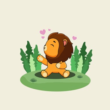 A cartoon lion sitting on the grass with hearts vector