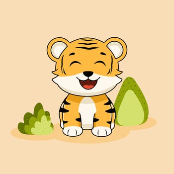 A cartoon tiger sitting in the grass with a smile vector