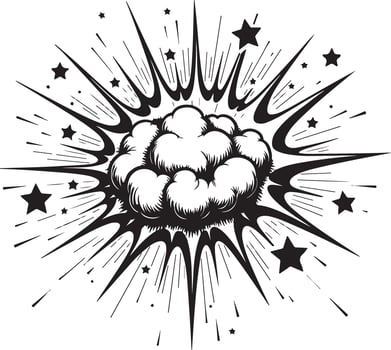 A black and white drawing of a cloud with stars vector