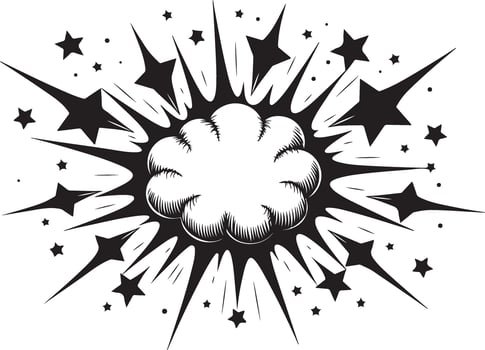 A black and white drawing of a starburst explosion vector