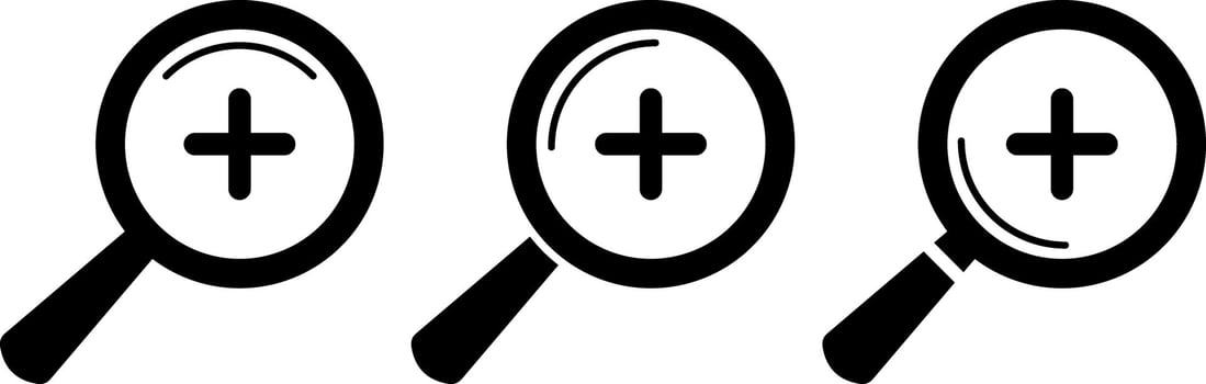 Search Icon. zoom in scale. Plus and zoom tool symbols. Searching success icon. Magnifying glass for research and find vector