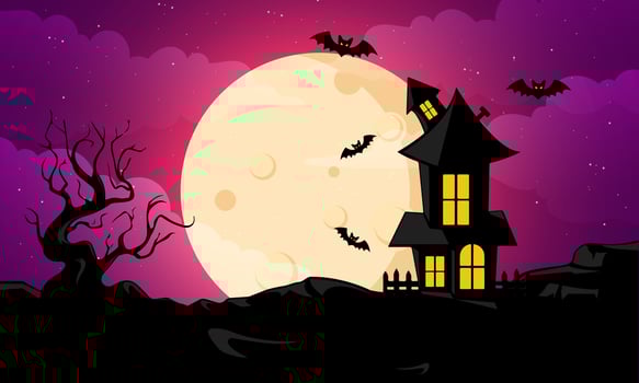 Halloween background with house and full moon illustration vector