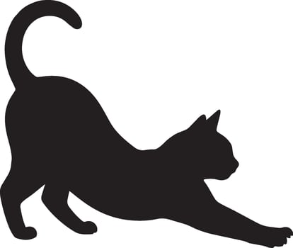 Black cat stretching on white silhouette vector