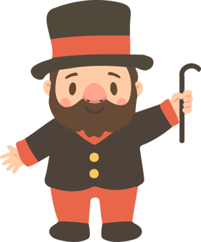 A cartoon man with a beard and hat png