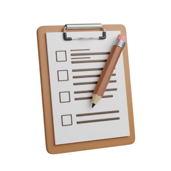 A clipboard with a checklist and a pencil isolated on transparent background png