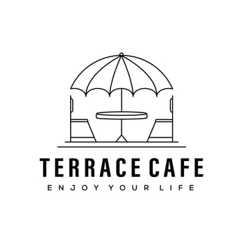cafe dinner line art logo minimalist illustration design, terrace cafeteria dinner symbol design vector