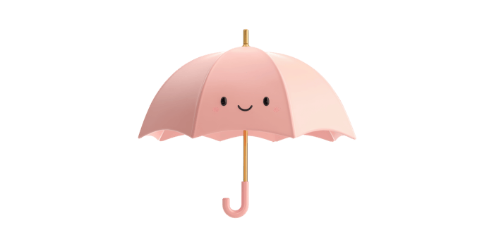Cute Pink Umbrella With Smiling Face Design. Playful And Cheerful Weather Protection Isolated On Transparent Background png