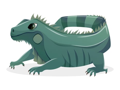 Cartoon Green Iguana or Lizard Illustration. Isolated cute reptile design for educational projects, pet care materials, wildlife themes, and exotic animal content. vector