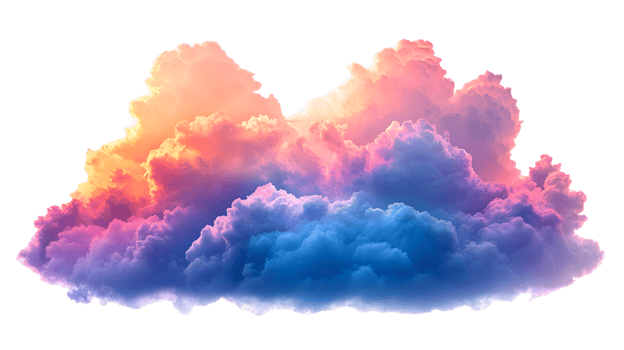 Dramatic colorful cloud formation with vibrant pink orange and blue hues isolated on transparent background png