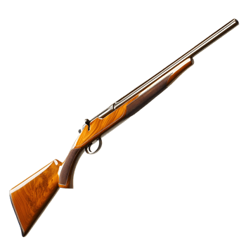Elegant wooden hunting rifle with polished metal barrel and intricate stock detail isolated on transparent background png