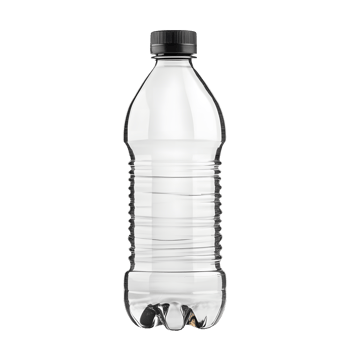 Clear plastic water bottle with black cap isolated on transparent background png