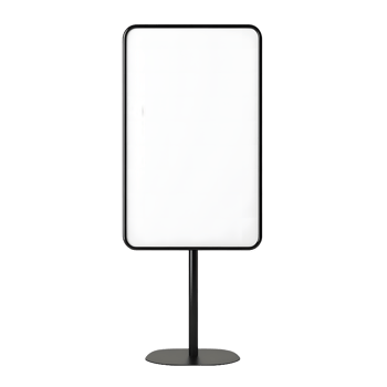 Modern black floor standing display sign with blank white screen isolated on transparent background png