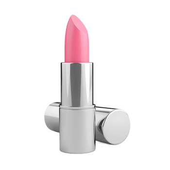 Shiny silver lipstick case with bright pink lipstick bullet isolated on transparent background png