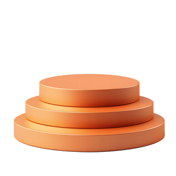 Three tiered orange cylindrical podium stage for product display isolated on transparent background png