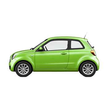 Modern green compact car side view isolated on transparent background png