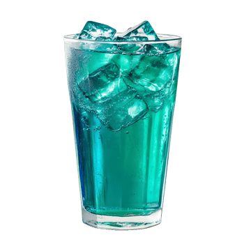 Refreshing blue cocktail with ice cubes and bubbles in a tall glass isolated on transparent background png