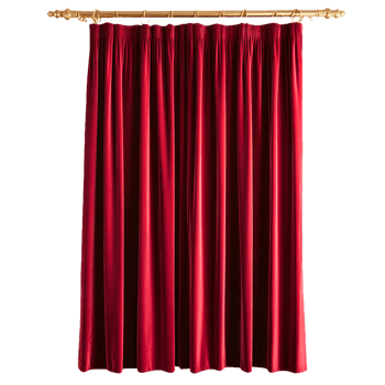 Luxurious red velvet theater curtain with golden rod and rings isolated on transparent background png