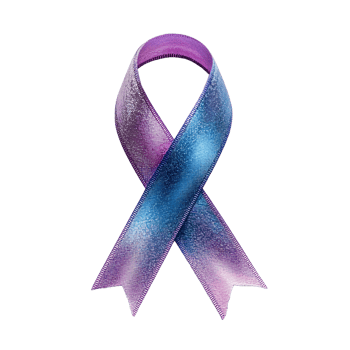 Gradient purple and blue ribbon awareness symbol isolated on transparent background png