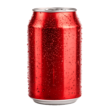 A refreshing red soda can covered in condensation droplets isolated on transparent background png