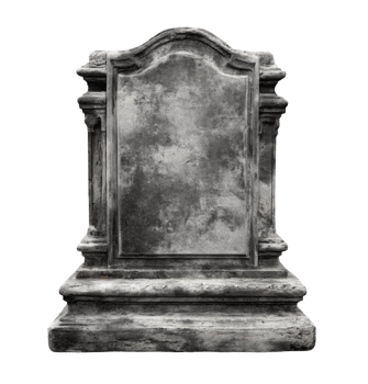 Old stone tombstone isolated on transparent background. Blank weathered grave marker. png