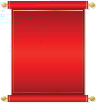 Realistic Red Scroll with gold trim graphic element, notice or announcement illustration isolated on a white background vector