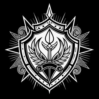 Intricate Heraldic Emblem with Sword and Wings Design in Black and White vector