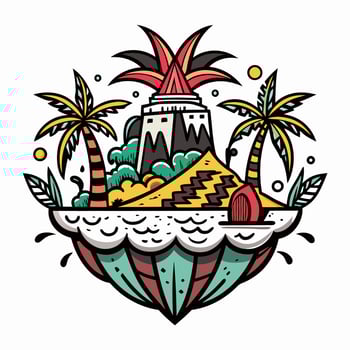 Tropical Island Adventure with Vibrant Palm Trees in Style vector