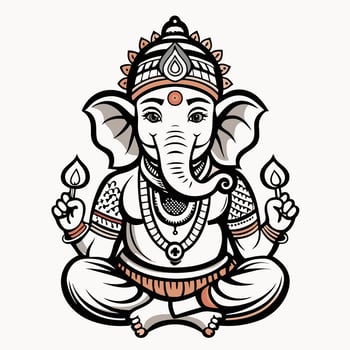 Intricate Line Art of Ganesha with Ornate Details and Cultural Symbolism vector